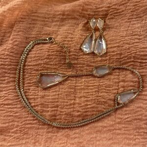 Kendra Scott Charlotte Necklace and Matching Carey Earring Gold Mother of Pearl